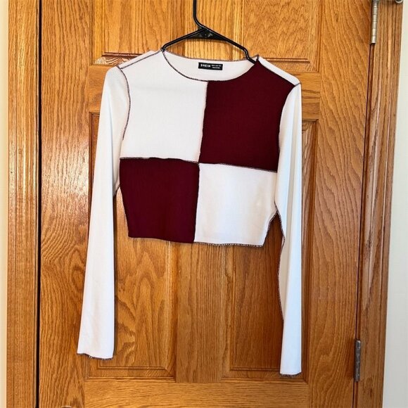 New SHEIN Women's Colorblock Crop Tee Multicolor Long Sleeve Size M - Picture 1 of 5